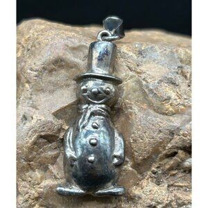925 Snowman with Top Hat Pendant Singed TM-14 Mexico 2" 11gr